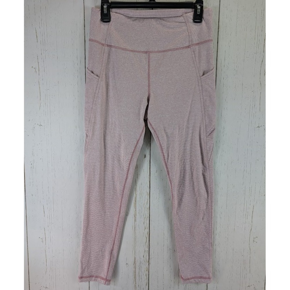 Danskin Size Medium Red White Stripe 7/8 Ankle Gym‎ Leggings With Pockets